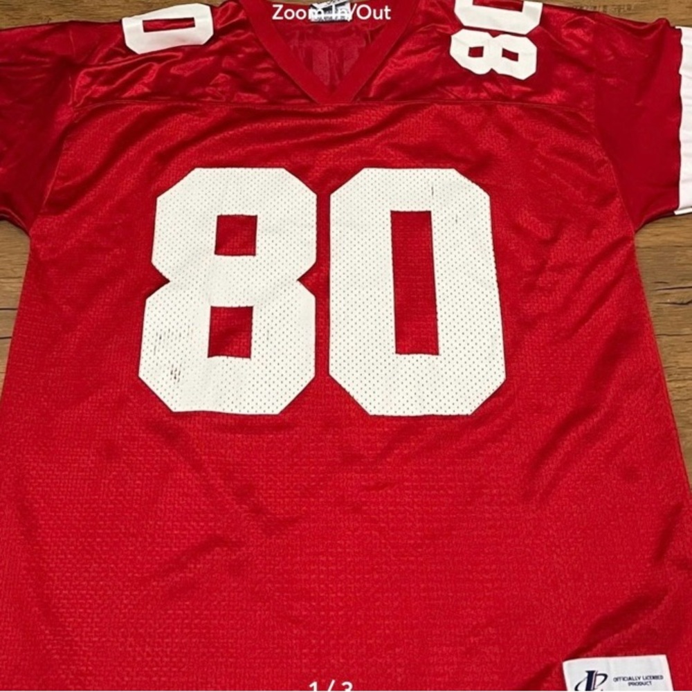 Jerry Rice S F 49 ers Logo Athletic Red and White Jersey with Number 80